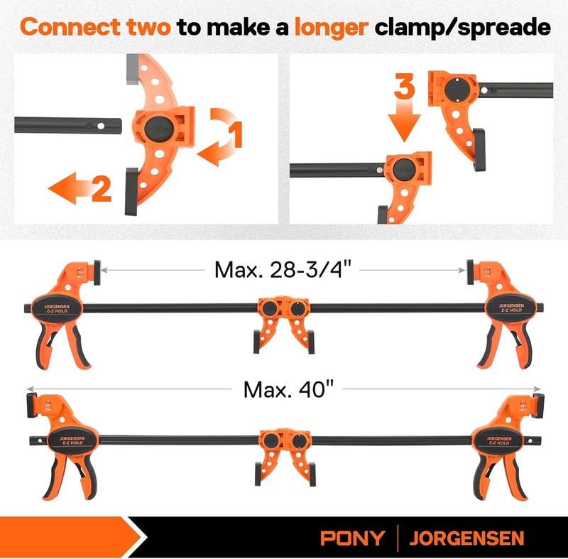 Pony Jorgensen Bar Clamps For Woodworking, 12" 2-Pack One-Handed Clamps/Spreader with Load Limit Indicator, Quick Grip Bar Clamps E-Z Hold F Clamps Set with 300 lbs Load Limit, Medium Duty - Image 5